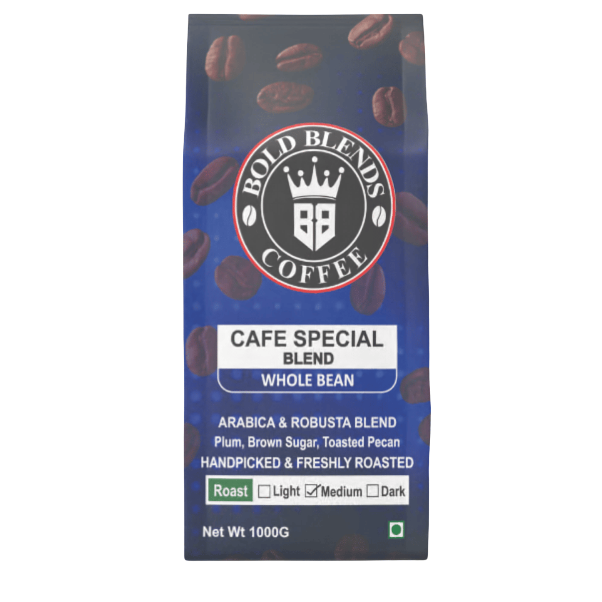 Bold Blends Cafe Special Blend 1kg  Roasted Whole Beans  Arabica & Robusta  Beans Specially Crafted for Espresso Lovers  Medium to Dark Roasted Hot Air Roasting for Rich Crema  Energize Yourself with the Strongest Caffeinated Coffee
