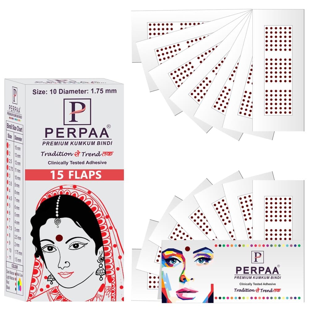 PERPAA Premium Velvet Sticker Kumkum Bindi Box of 15 Flaps - Pottu for Women,Ladies, Girls (Size 10, Diameter 1.75mm, Dark Maroon) PERPAA Premium Velvet Sticker Kumkum Bindi Box of 15 Flaps - Pottu for Women,Ladies, Girls (Size 10, Diameter 1.75mm, Dark