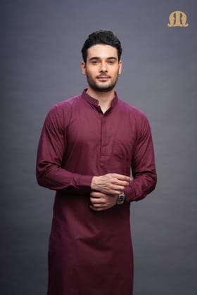 Rusal Stripe Kurta Maroon Men-S