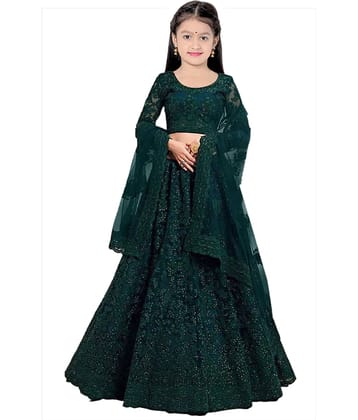 piludi Net Lehenga Choli Set For Girls ( Pack of 1 , Green )