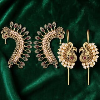 Vivastri Trendy Designer Gold Plated Alloy Cuff Earring Combo for Women & Girls -VIVA2691-2646ERG-RED