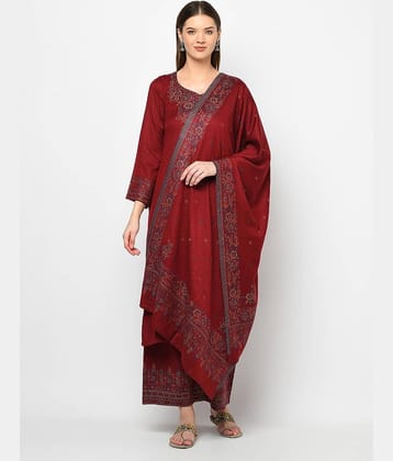 SAFAA Unstitched Woollen Printed Dress Material - Maroon ( Pack of 1 )