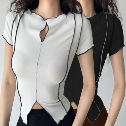 Lime Fashion pack of 2 vibrant hem stitiching crop top for women-XS
