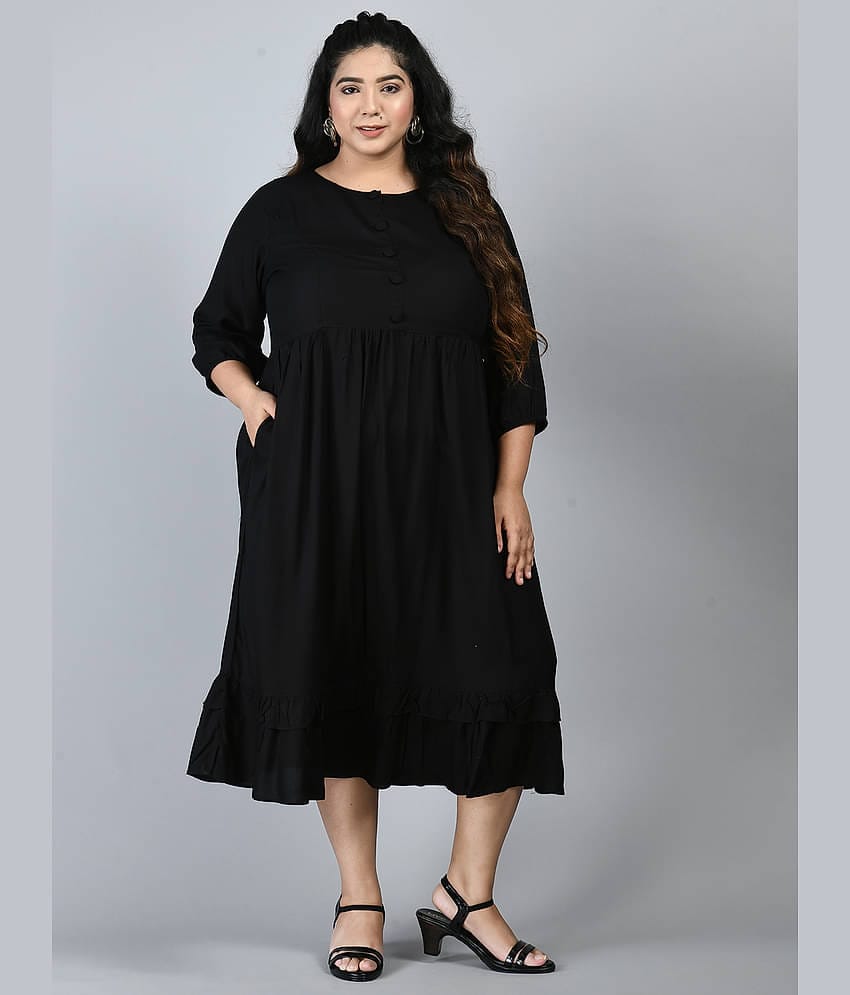 PrettyPlus by Desinoor Women Rayon Solid A-line Dress ( Mustard )