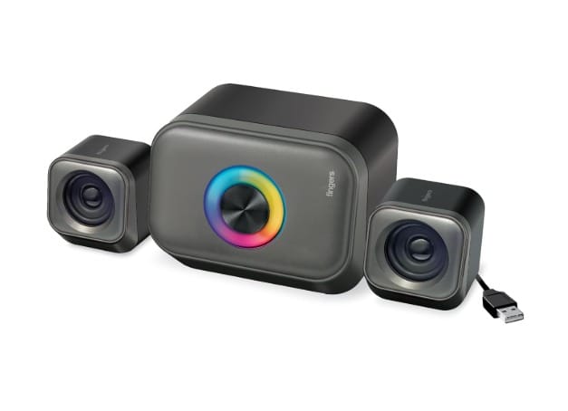 FINGERS StereoCuboid 2.1 Channel Multimedia Speaker (USB Powered | Dual Playback Bluetooth & AUX | Dazzling RGB Lights | Powerful 13 Watts) - Rich Black + Slate Grey
