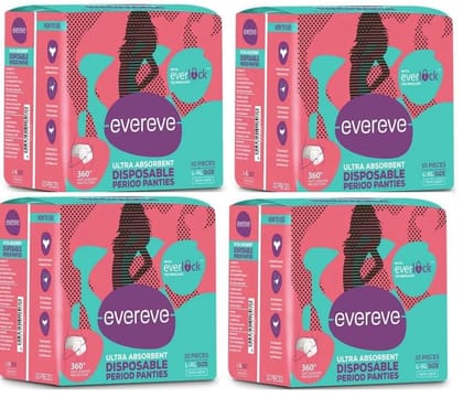 Evereve Ultra Absorbent Disposable Period Panties,L-Xl,4X10'S Pack,0% Leaks,Sanitary Protection For Women&Girls,Maternity Delivery Pads,360 Protection,Postpartum&Overnight Use,Heavy Flow Pack Of 40