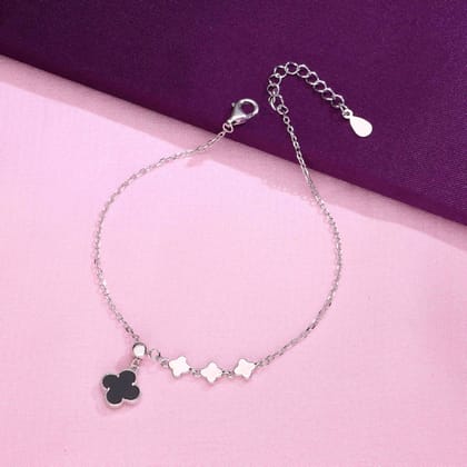 Silver Four Leaf Clover Charm Bracelet-None / Silver