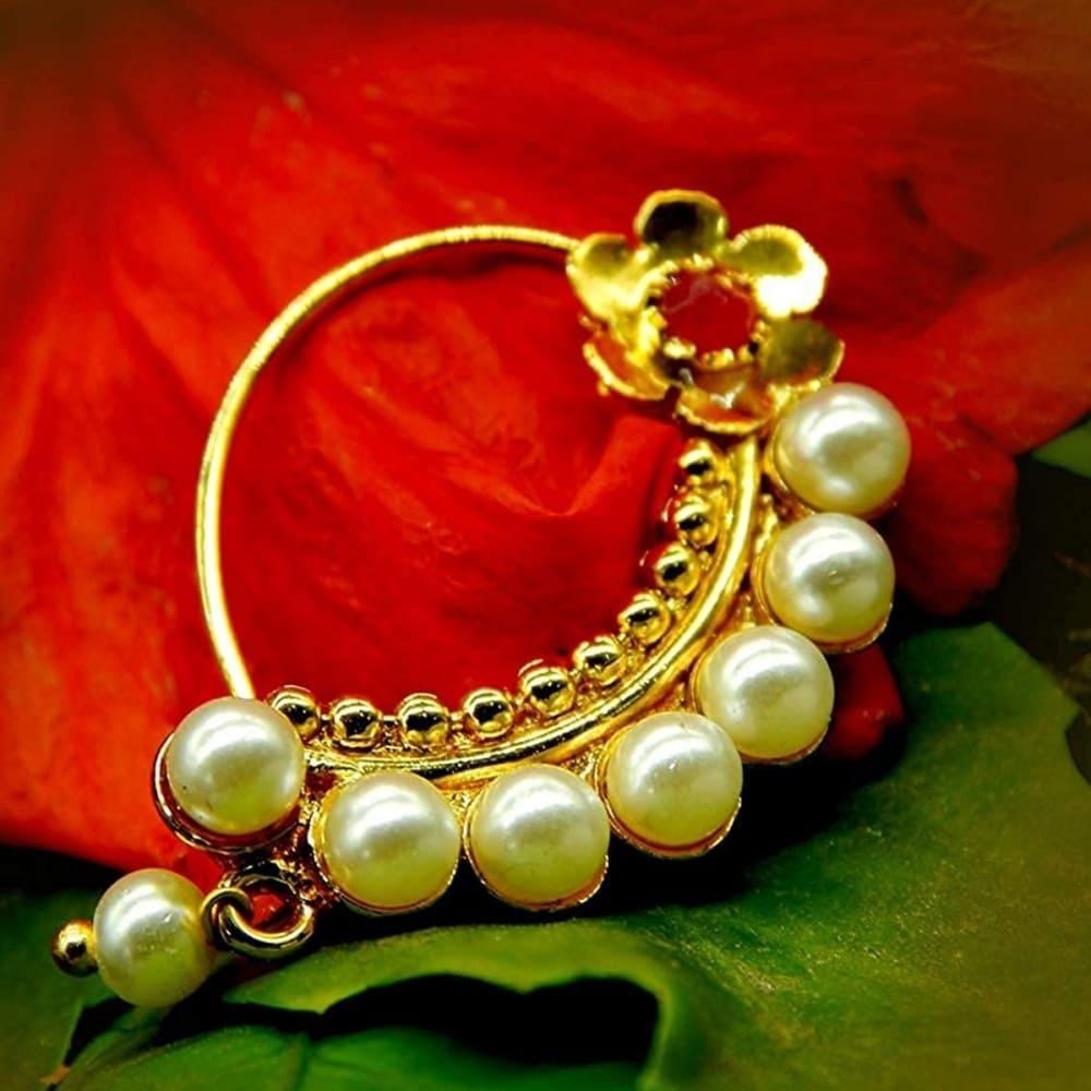 Delicate Pearl Embellished Banu Nath Nose Ring for Women