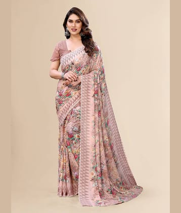 ANAND SAREES Georgette Printed Saree With Unstitched Blouse Piece ( Peach )