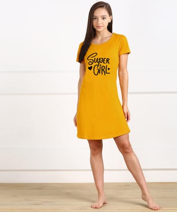 Young Trendz Girls Half Sleeve Printed Nighty-7-8Years / Mustard