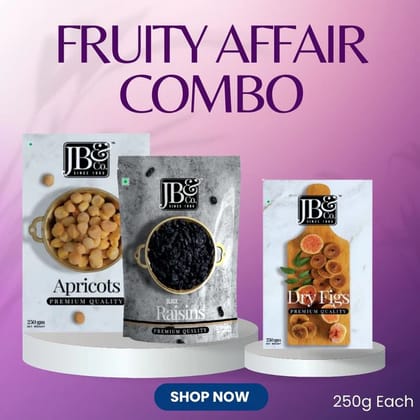 Fruity Affair Combo | Trio Pack of Black raisins, apricots & Figs | 250gm X 3