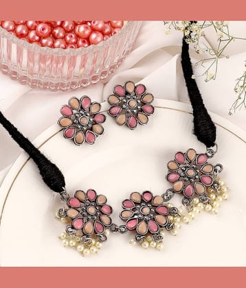 gilher Peach Oxidised Silver Necklace Set ( Pack of 1 )