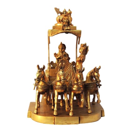 Brass Showpiece Surya Dev Rath | Premium Handcrafted Sun God Religious Decor Item, Height : 14 Inch (BSMAS070 X)