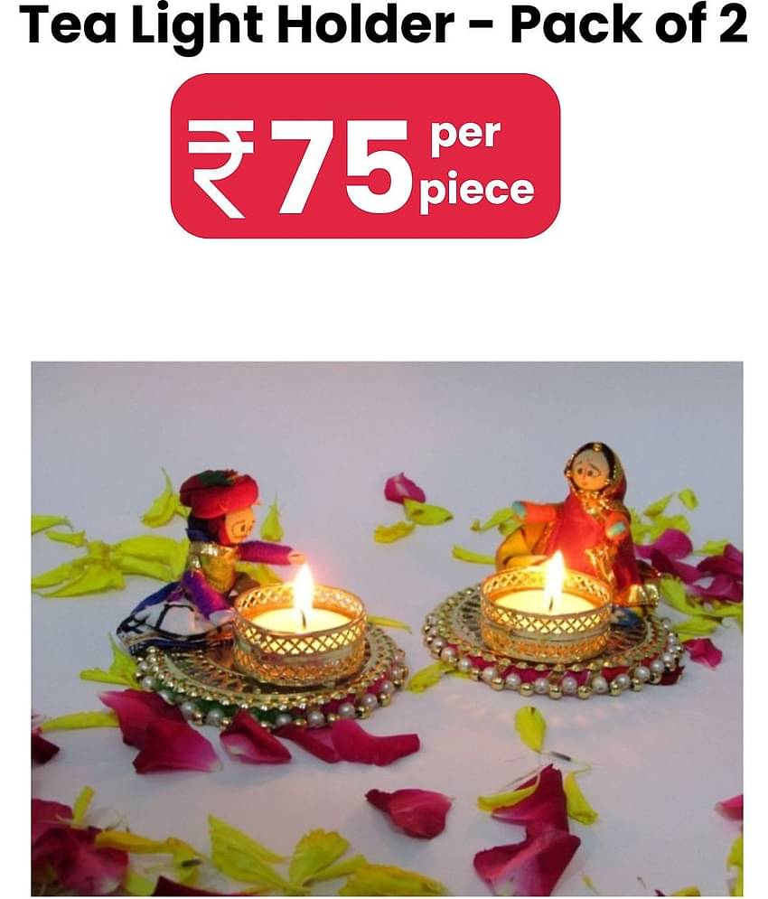thrifkart Assorted Floor Brass Tea Light Holder - Pack of 2
