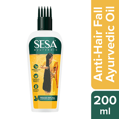 Sesa Ayurvedic Hair Oil - Protects Scalp And Hair Shaft, 100% Herbal + No Mineral Oil + No Chemicals, 200 Ml Carton