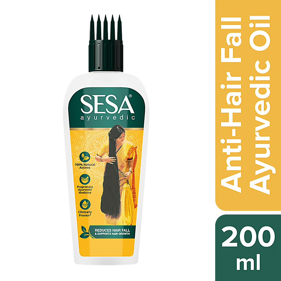 Sesa Ayurvedic Hair Oil - Protects Scalp And Hair Shaft, 100% Herbal + No Mineral Oil + No Chemicals, 200 Ml Carton