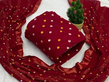 Cotton Satin Self Color Bandhani Material-Red