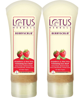 Lotus Herbals Berryscrub Strawberry & Aloe Vera Face Wash 120g ( Pack Of 2 )