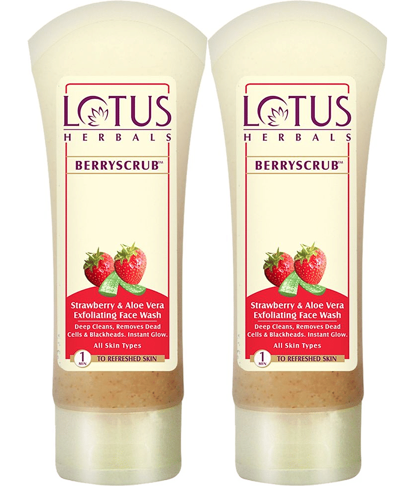 Lotus Herbals Berryscrub Strawberry & Aloe Vera Face Wash 120g ( Pack Of 2 )