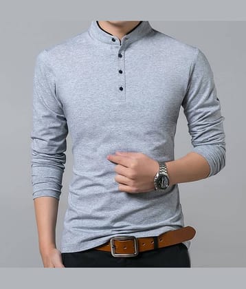 Alexender Cotton Regular Fit Solid Full Sleeves Men's Mandarin Collar T-Shirt - Grey ( Pack of 1 )