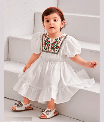VELION Cotton Blend Frock For Baby Girls ( Pack of 1 , White )