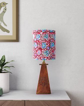 Hand Block Printed Lampshade - 9x7-Red , Blue / 100% Cotton / H: 9 Inches Base: 7 Inches
