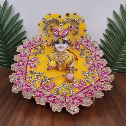 Yellow Royal Heavy Dress for laddu gopal ji with pagdi-0