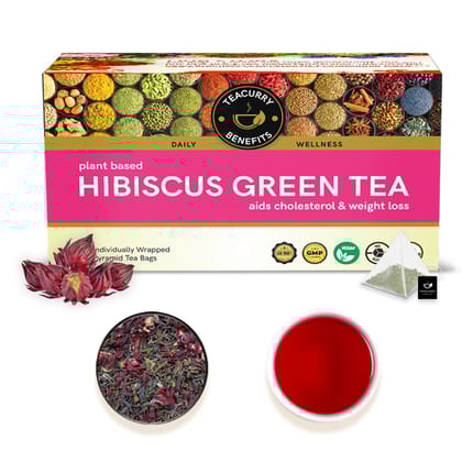 TEACURRY Hibiscus Green Tea (1 Month Pack, 30 Tea Bags) - Helps with Weight Loss, Cholesterol