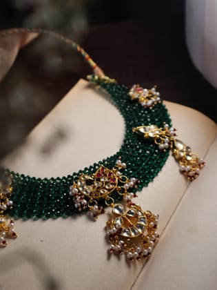 Misri Green Kundan Necklace-Green