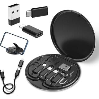 All in One 60W USB Fast Charging Travel Cable Set Type C, Lightening and Micro USB Port Inbuilt Mobile Stand Compatible with iPhone, iPad,Samsung, OnePlus, Oppo, Vivo, iQOO( Black),