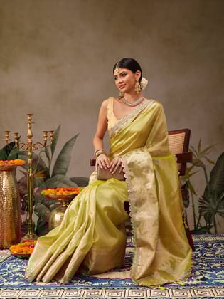 Yellow Banarasi Tissue Silk Saree with Golden Zari