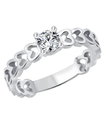 Vighnaharta Beautiful Heart Solitaire CZ Rhodium Plated Ring for Women [Size11] - 11