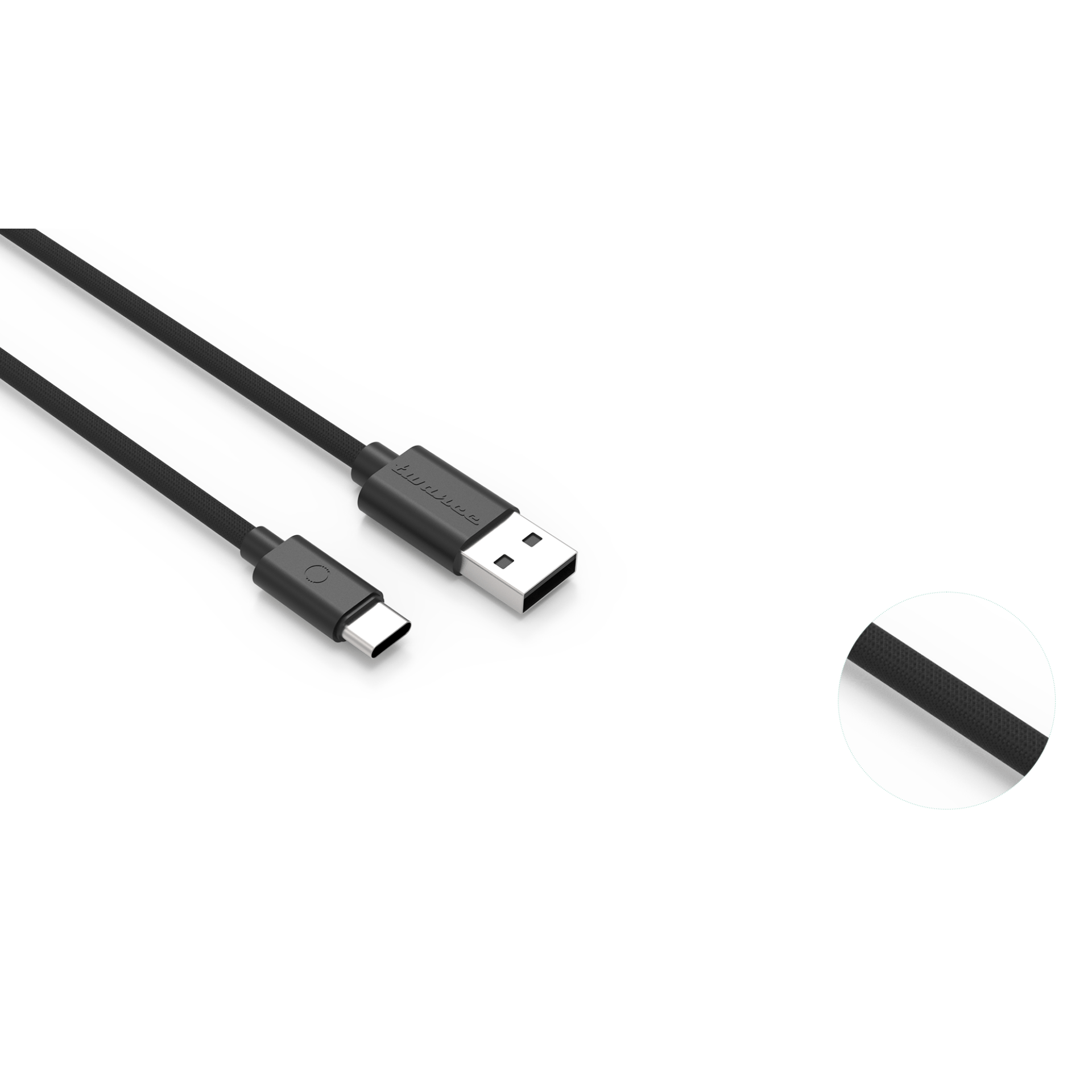 Twance T21B Braided - Type C to USB Charging & data transfer Cable, 1.25 M, Black