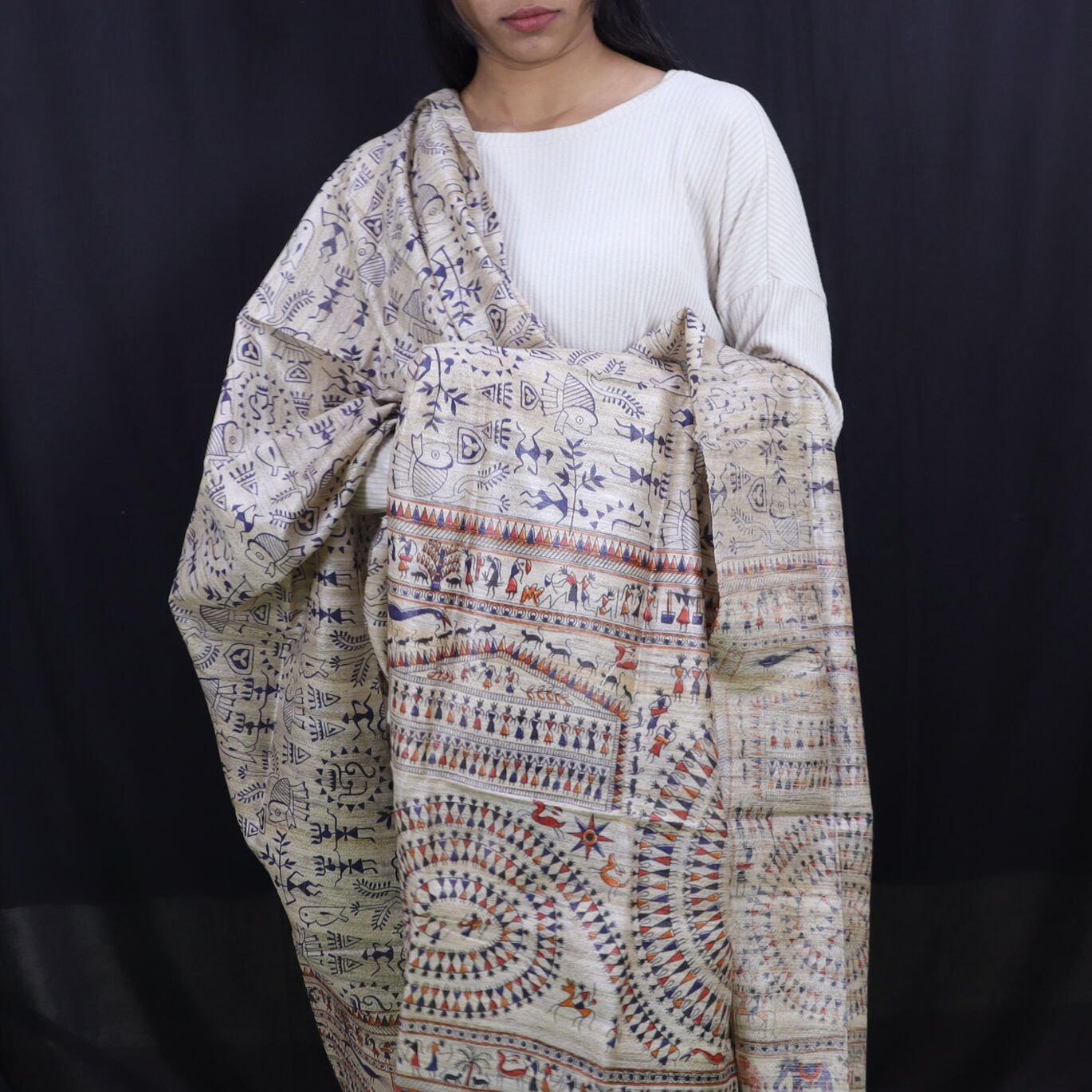 Tribal Design Multi Color Tussar Silk Dupatta