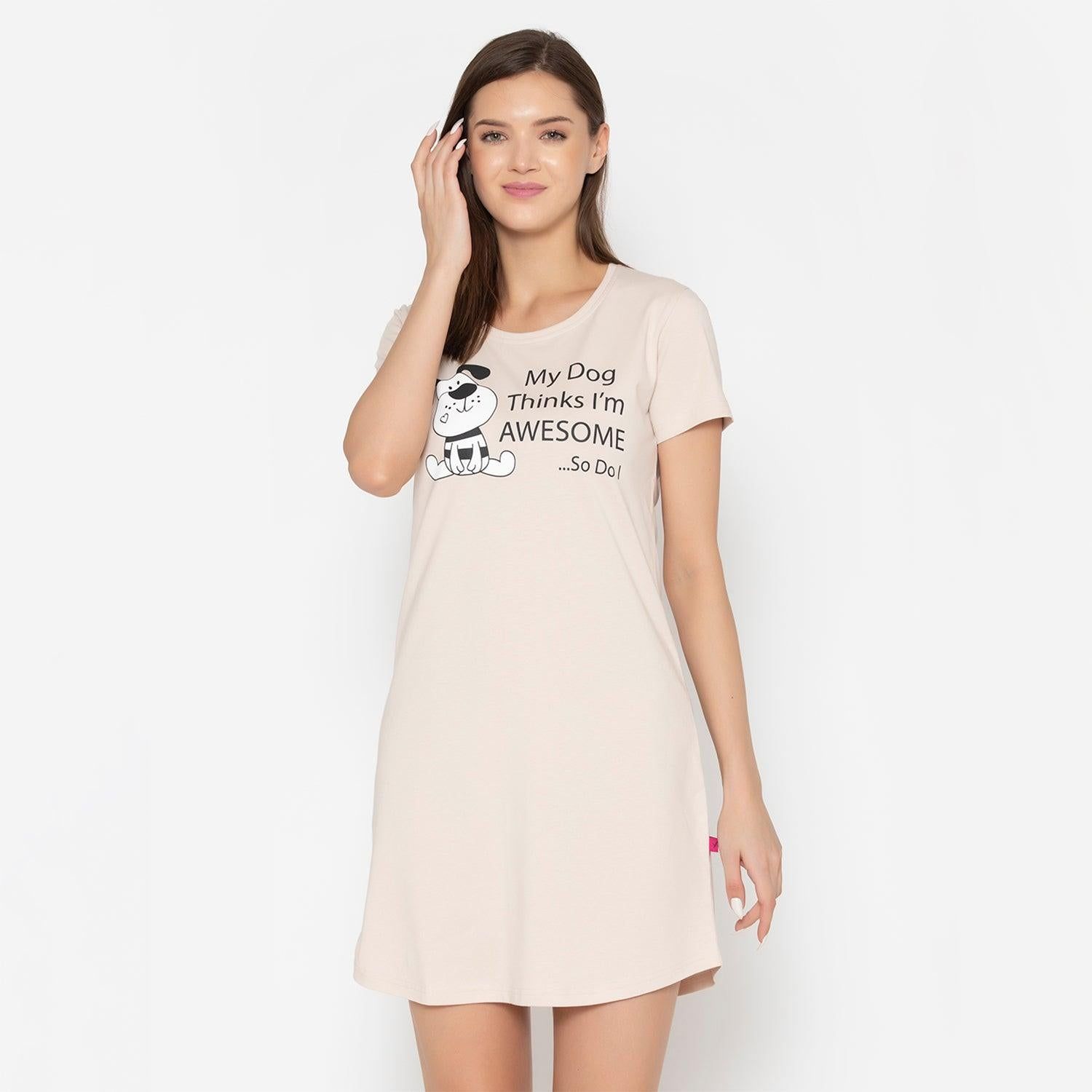 Women Cotton Sleepshirt - Wisper Pink Wisper Pink M