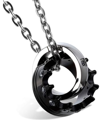 Zivom® Couple Lovers Valentine Black 316L Stainless Steel Rings His Crown Necklace Pendant Chain Boys Men