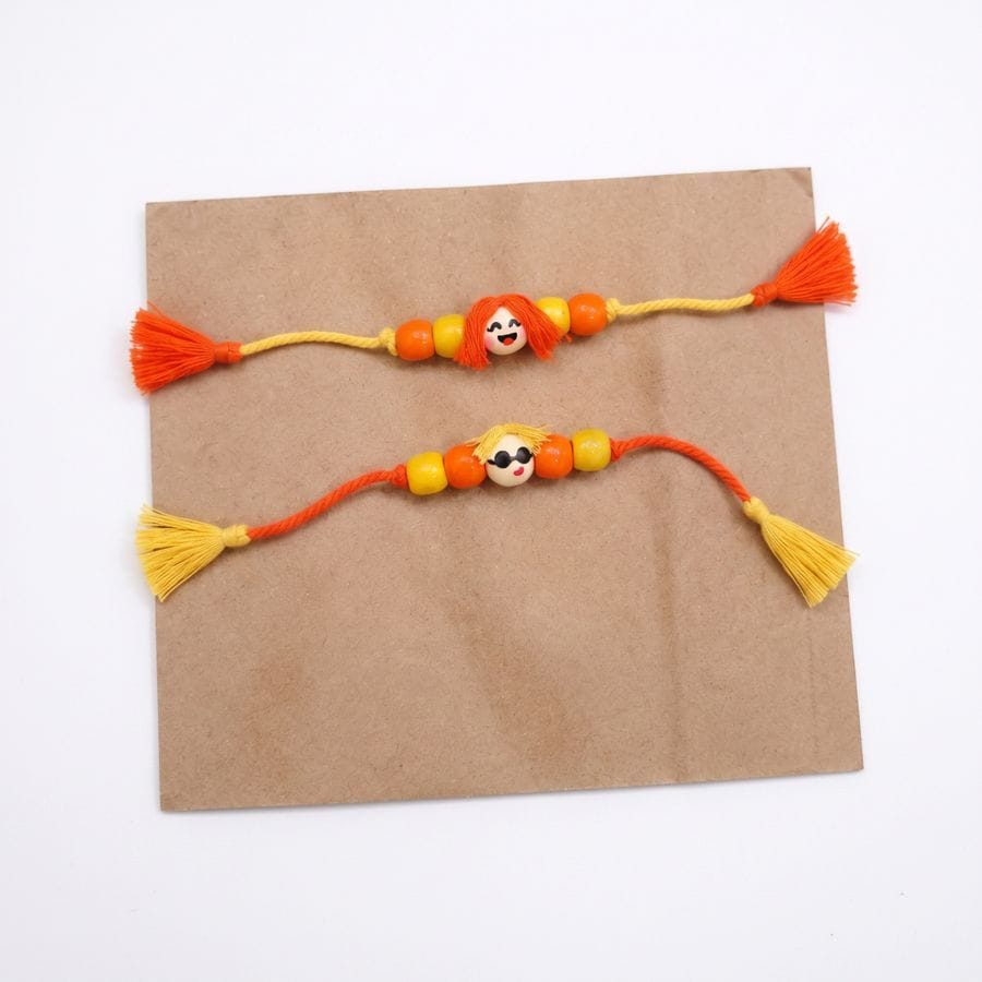 CHARACTER -THEMED KIDS BROTHER SISTER WOODEN BEAD RAKHI SET