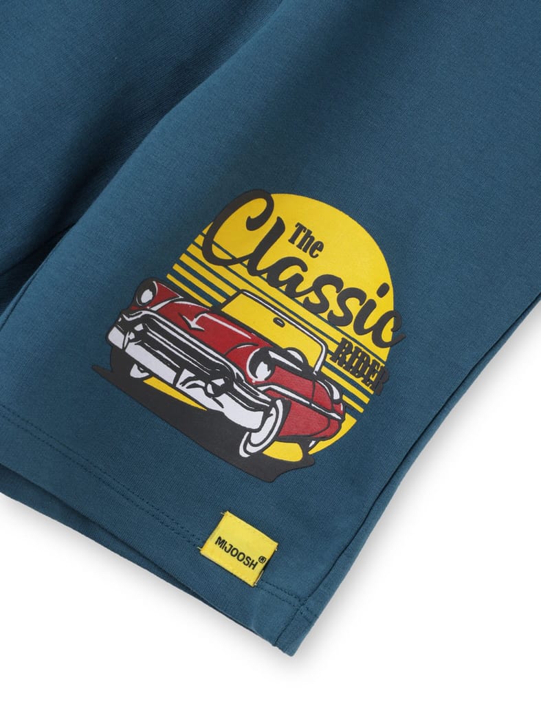 Modern Kids Boys Shorts Cotton French Terry Blue Coral Classic Car 2025 at ShopCircuit | ONDC