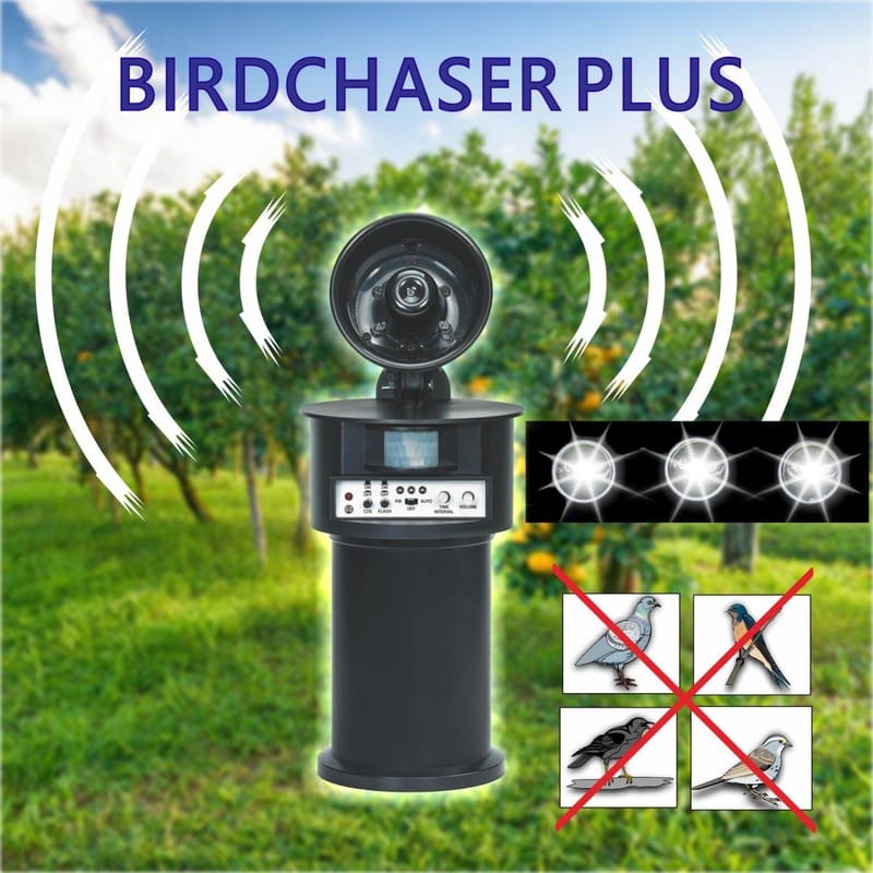 Pest-O-Run LS-2020B Sonic Bird And Pigeon Repeller (Black) | Predatory Scare Sounds & Flashing Strobe | Indoor & Outdoor