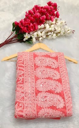 Exclusive Premium Georgette Full Jaal Work Lucknowi Chikankari Saree.