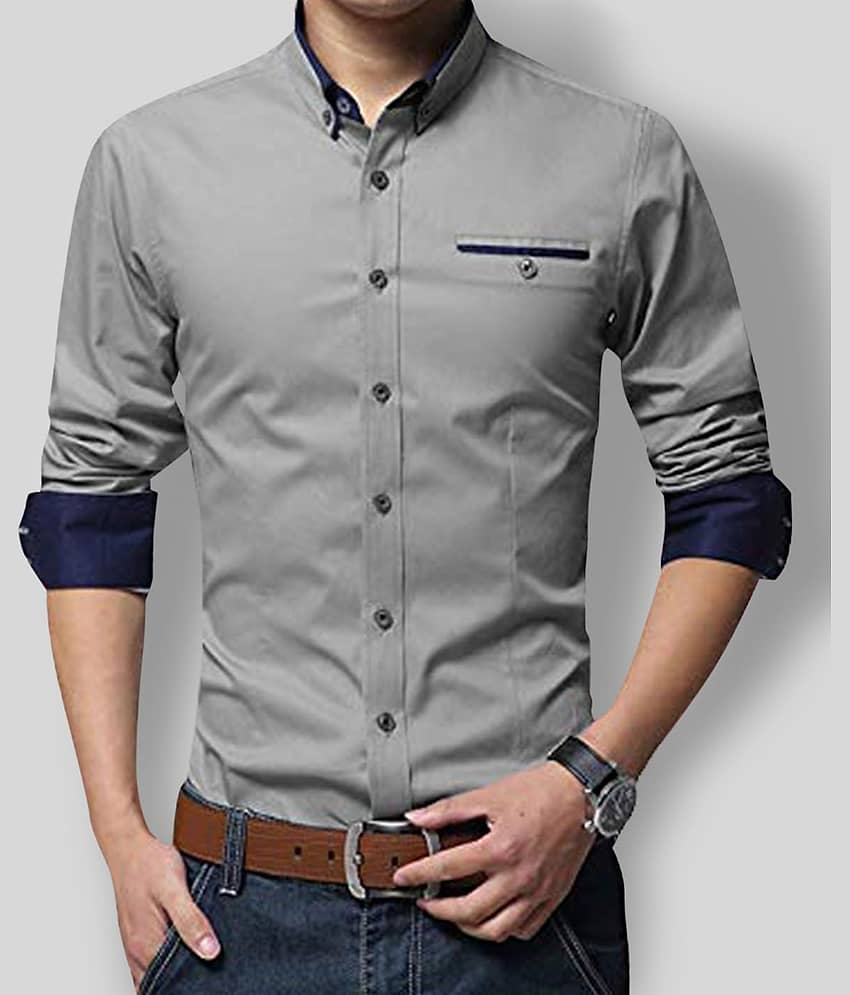 P&V - Grey Cotton Blend Regular Fit Men's Casual Shirt (Pack of 1)