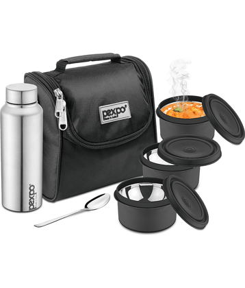 PEXPO Steel Meal Box with 500 ml Water Bottle, 3 Containers, 1 Spoon, Ultra Lunch Box