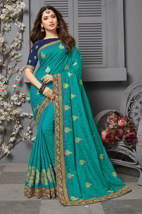Blue Embroidered Saree