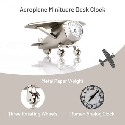 Stylish Aeroplane Paper Weight with Clock - Unique Gift