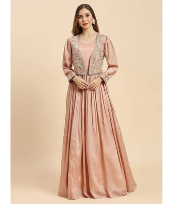 Madhuram Textiles Silk Embellished Full Length Women's Gown - Peach ( Pack of 1 )