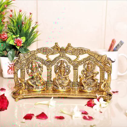 DreamKraft Metal Laxmi Saraswati Idol Decorative Murti Peacock Frame Metal Statue