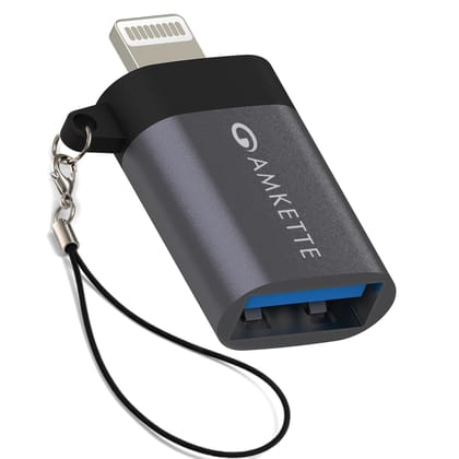 Amkette iConnect Mini Lightning to USB Adapter, Connect USB Drives, Keyboards, Mice to iPhone & iPad with Lightning OTG Adaptor, Plug & Play iPhone OTG Connector, Attached Lanyard, Geoforce 1016 Chip Amkette iConnect Mini Lightning to USB Adapter, Connec