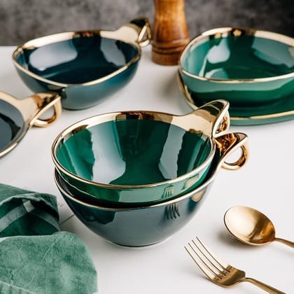 Royal Green with Gold Rim Bowl-Two Bowl