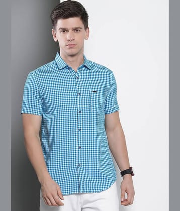 The Indian Garage Co. Poly Cotton Slim Fit Checks Half Sleeves Men's Casual Shirt - Blue ( Pack of 1 )