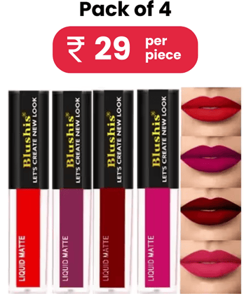 Blushis Super Stay Liquid Lipsticks Magenta, Red Twist, Maroon Touch, Purple Pout (Pack of 4)16 ml